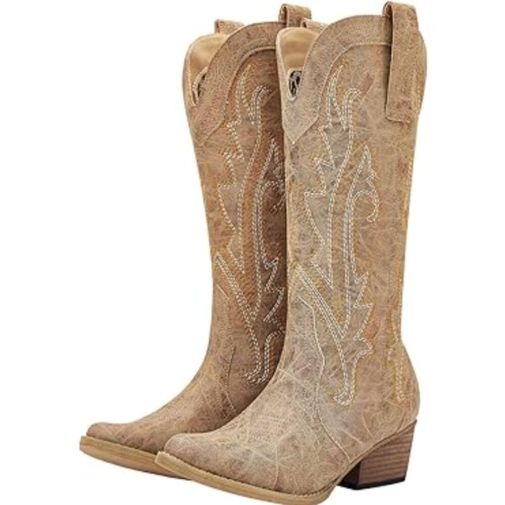 Hisea Womens Western Boots 6 NWT Tan Embroidered Cowboy Boho